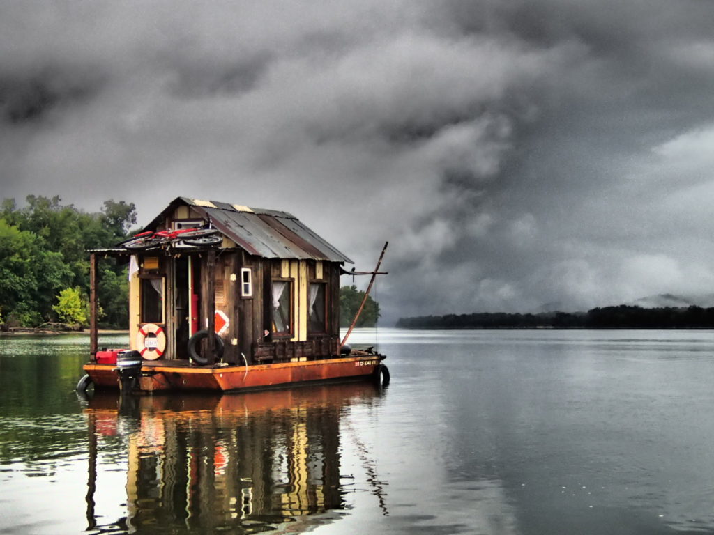 Storm looms over the Shantyboat Dotty on the Tennessee River