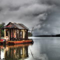 Storm looms over the Shantyboat Dotty on the Tennessee River