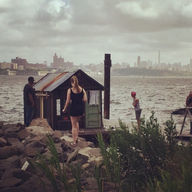 Shantyboat prepares to launch on the Hudson River in NYC