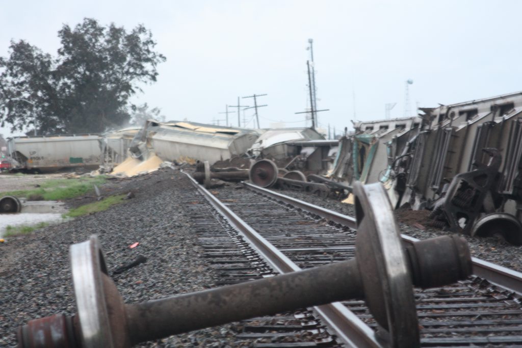 Riding freight trains can be dangerous. One possibility is a derailment such as this one near Visalia in California's Central Valley.