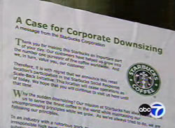 Adventure Club wheatpasted Starbucks stores all over San Francisco that claimed they had closed the stores as part of their Corporate Responsibility Initiative